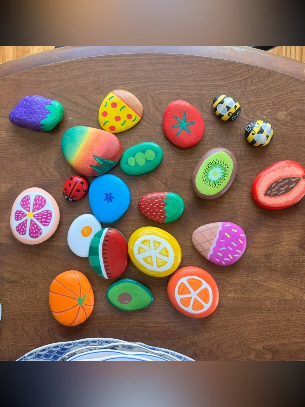 Hand-Painted Fruit & Food Rock Set for Kids - Outdoor Mud Kitchen & Garden